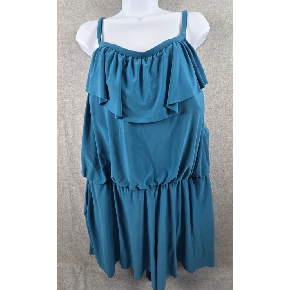Croft & Barrow Swimsuit 20W Tiered Ruffle Romper Tummy Control 1 Piece Blue NEWโ